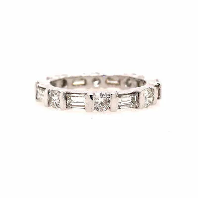 14K Round Baguette Diamond Bar Set Eternity Band Two-Tone Gold