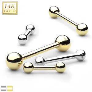14K Solid Gold Barbell Rings for Tongue Ear Cartilage 14G