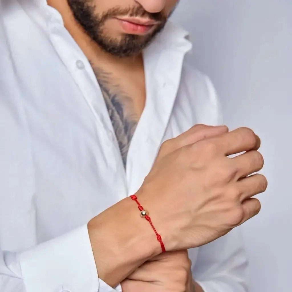 14K Solid Gold Bead Red String Bracelet