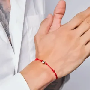 14K Solid Gold Bead Red String Bracelet