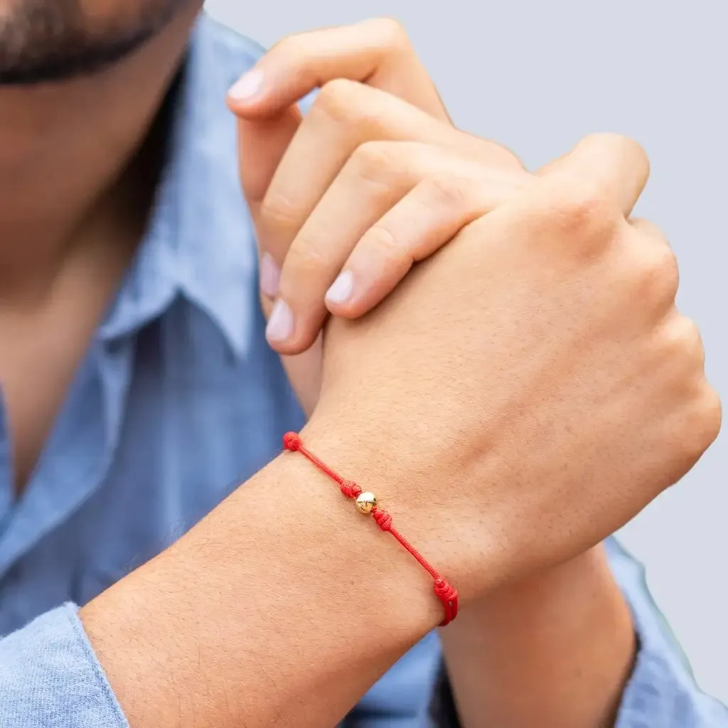 14K Solid Gold Bead Red String Bracelet