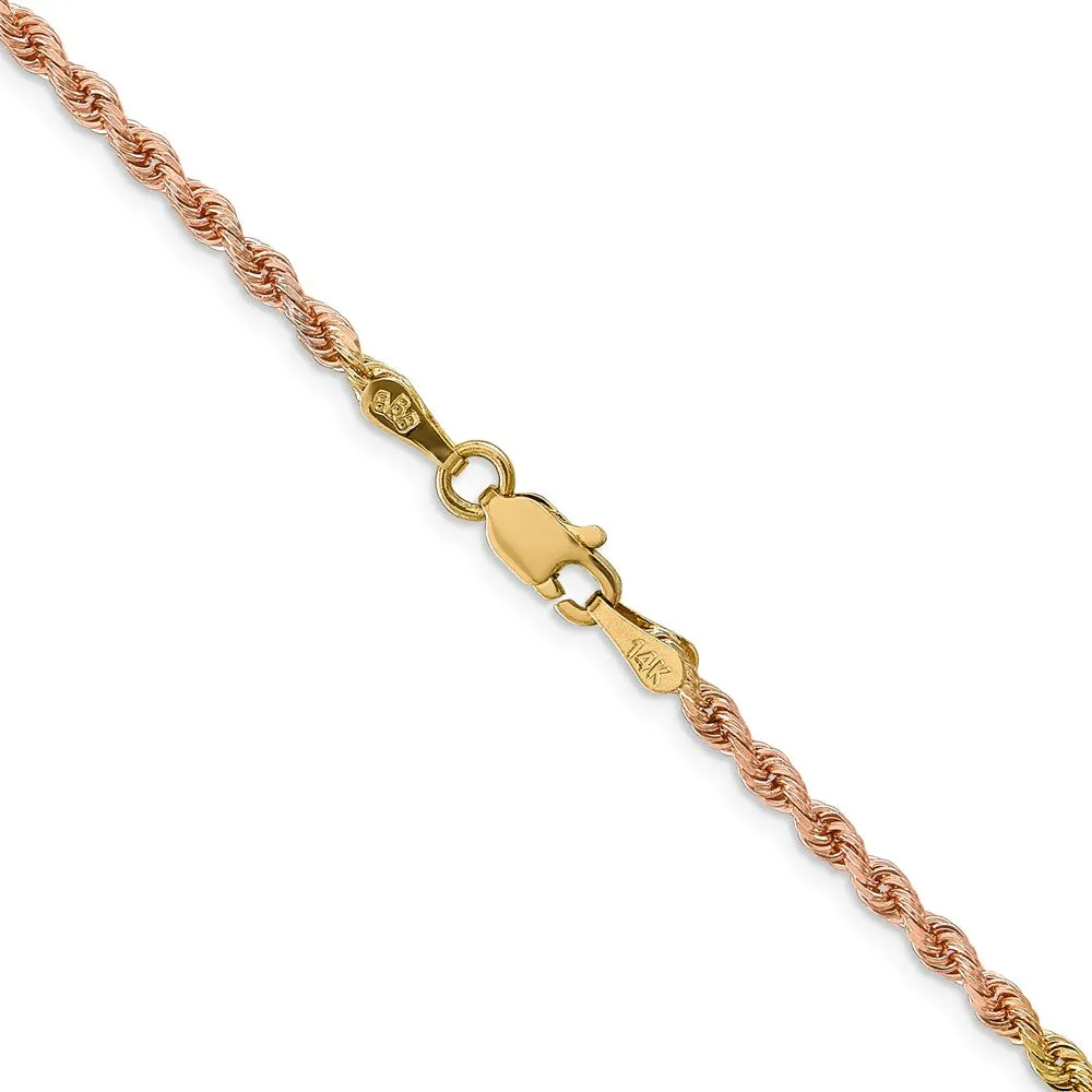 14k Tri-Color 2.5mm D/C Rope Chain
