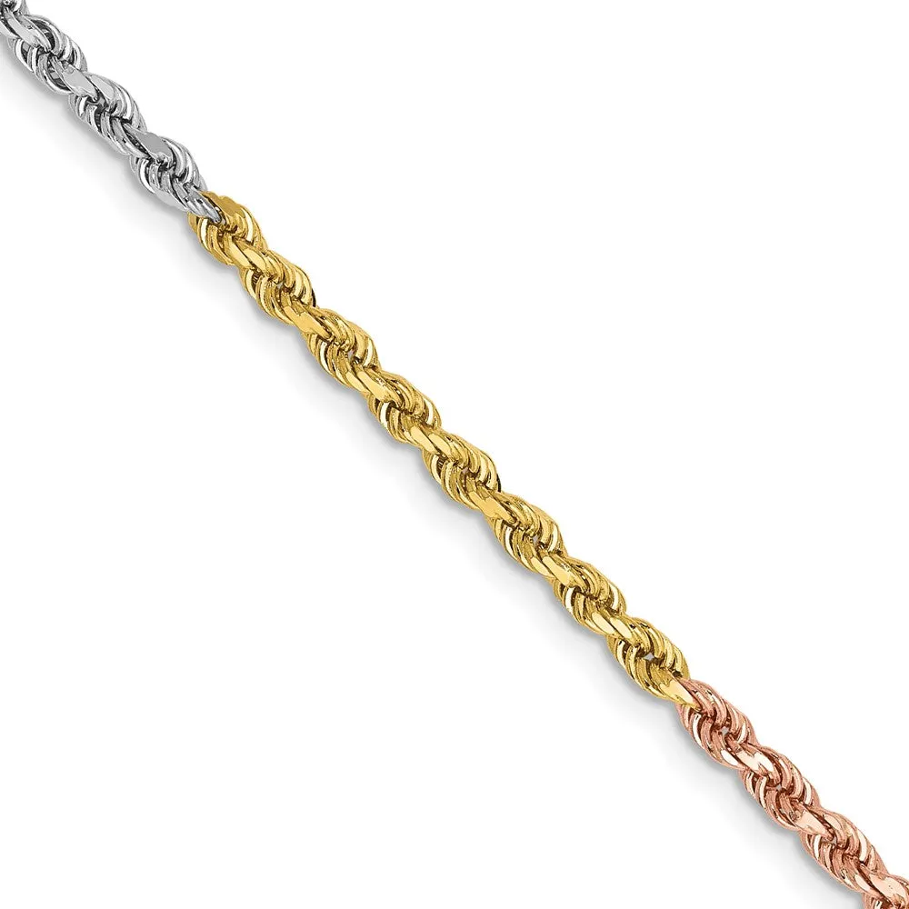 14k Tri-Color 2.5mm D/C Rope Chain
