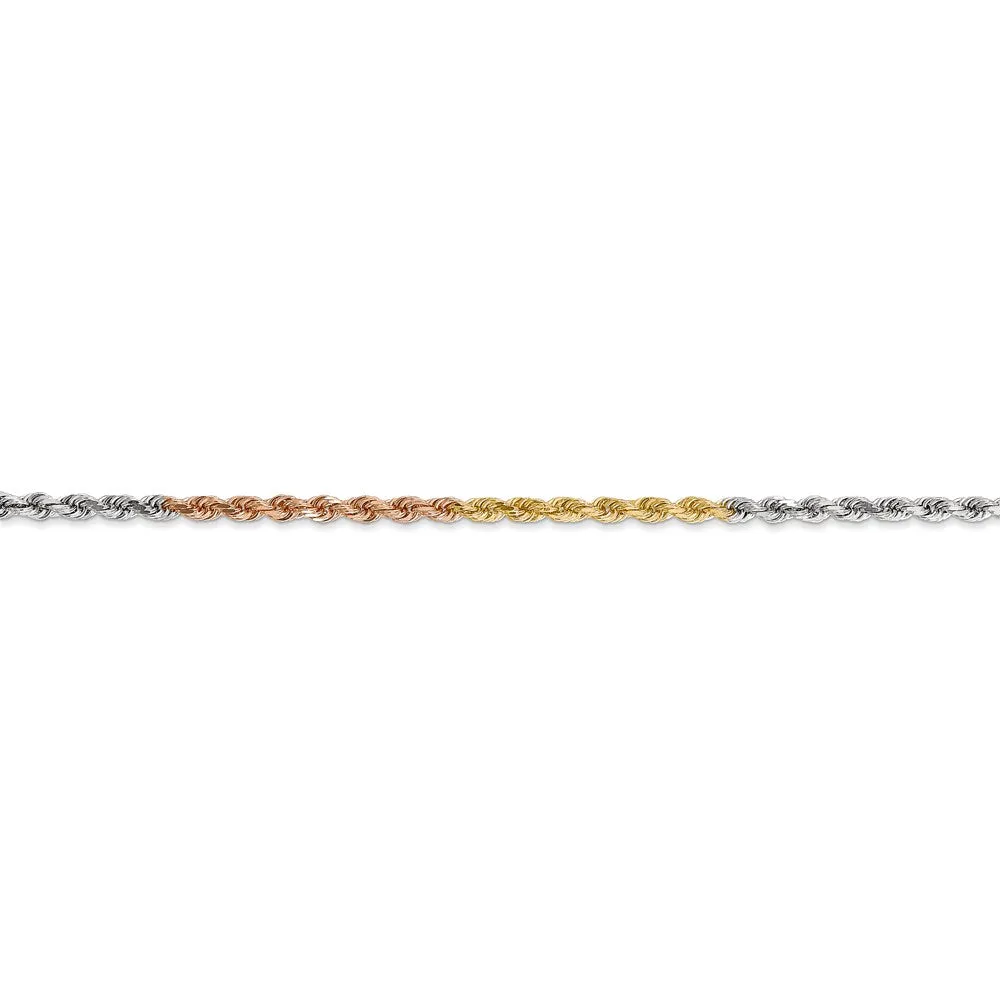 14k Tri-Color 2.5mm D/C Rope Chain