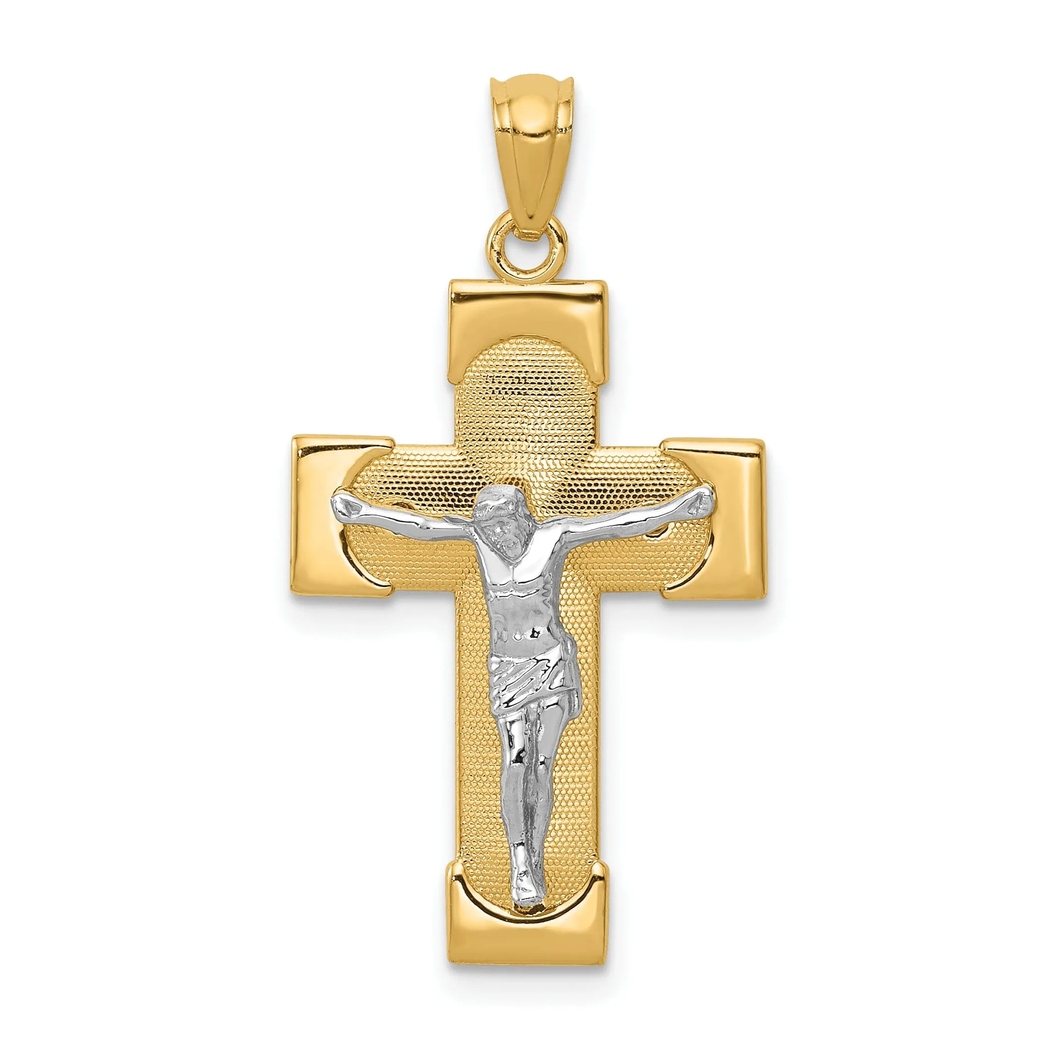 14k Two-tone Gold INRI Crucifix Cross Pendant