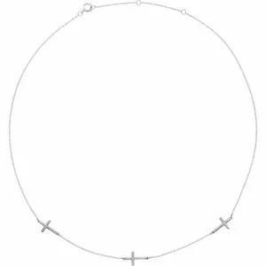 14K White 3-Station Cross Adjustable 16-18” Necklace