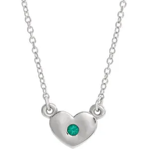 14K White Chatham® Created Emerald Heart 16" Necklace