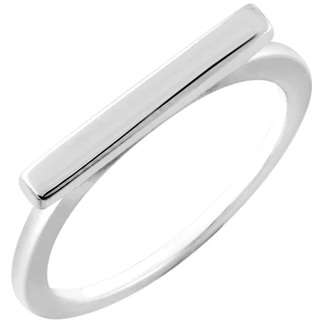14k White Gold Bar Ring, Size 7