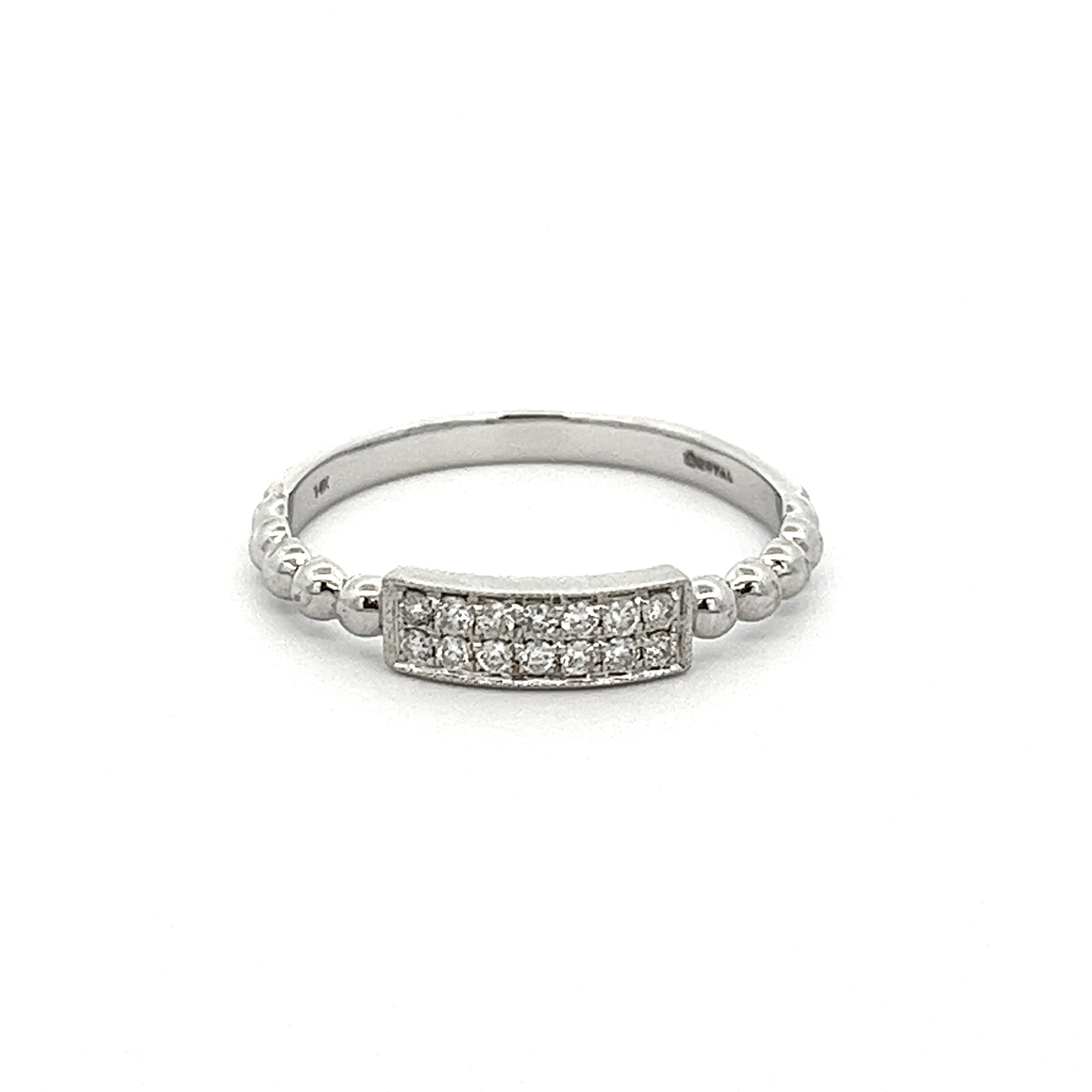 14k White Gold Pave Diamond Bar Ring