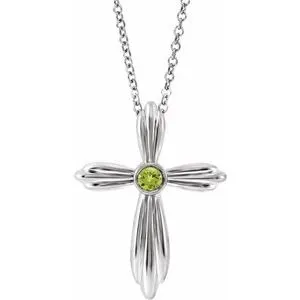 14K White Peridot Cross 16-18" Necklace
