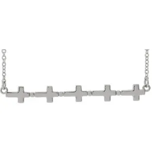 14K White Sideways Cross Bar 18" Necklace