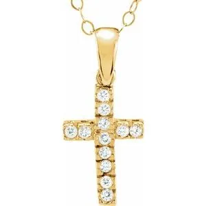 14K Yellow 1.2 mm Round Cubic Zirconia Cross 15" Necklace