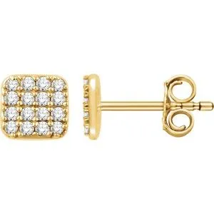14K Yellow 1/5 CTW Diamond Square Cluster Earrings