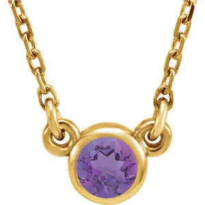 14K Yellow 4 mm Round Amethyst Bezel-Set Solitaire 16" Necklace
