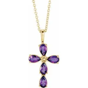 14K Yellow Amethyst Cross 16-18" Necklace