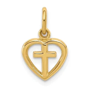 14k Yellow Gold Cross in Heart Charm Pendant