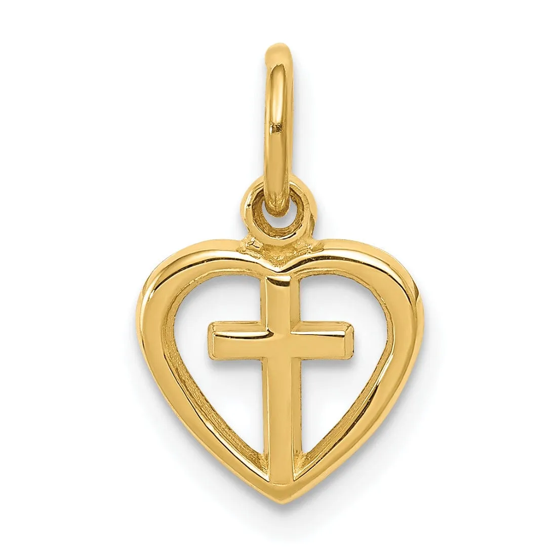 14k Yellow Gold Cross in Heart Charm Pendant