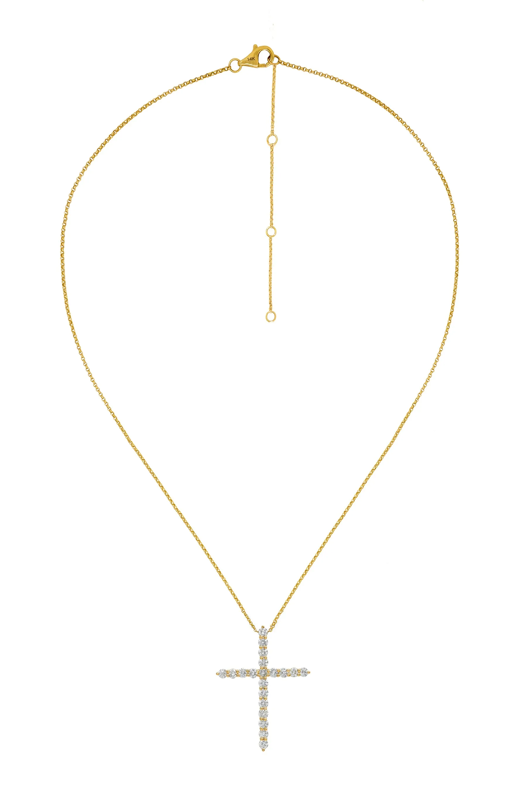 14k Yellow Gold Diamond Large Cross Necklace