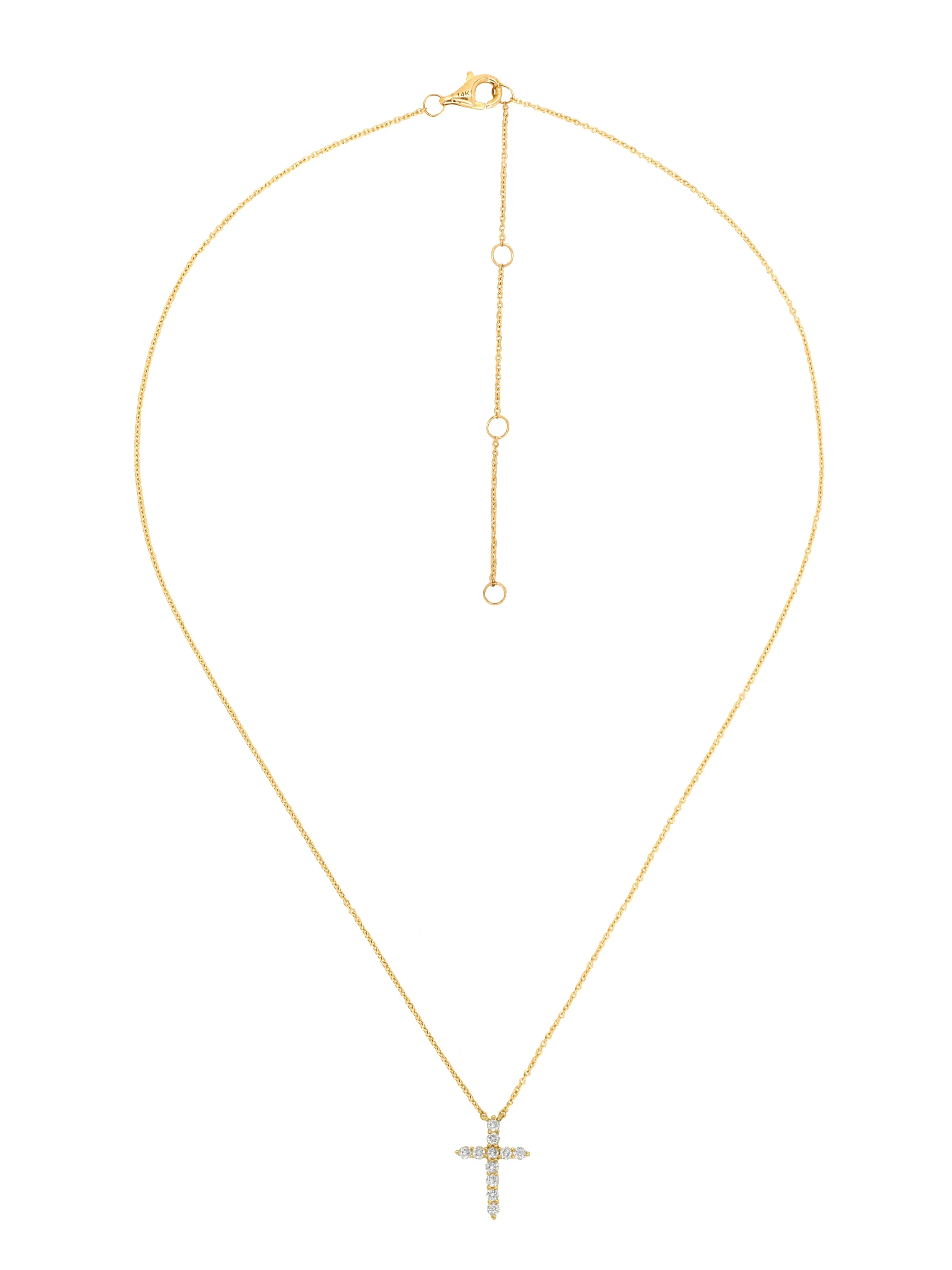 14k Yellow Gold Diamond Meduim Cross Necklace