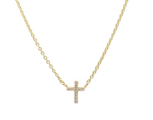 14k Yellow Gold Diamond Mini Cross Necklace