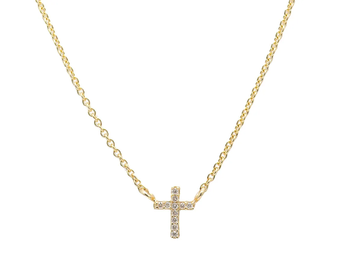 14k Yellow Gold Diamond Mini Cross Necklace