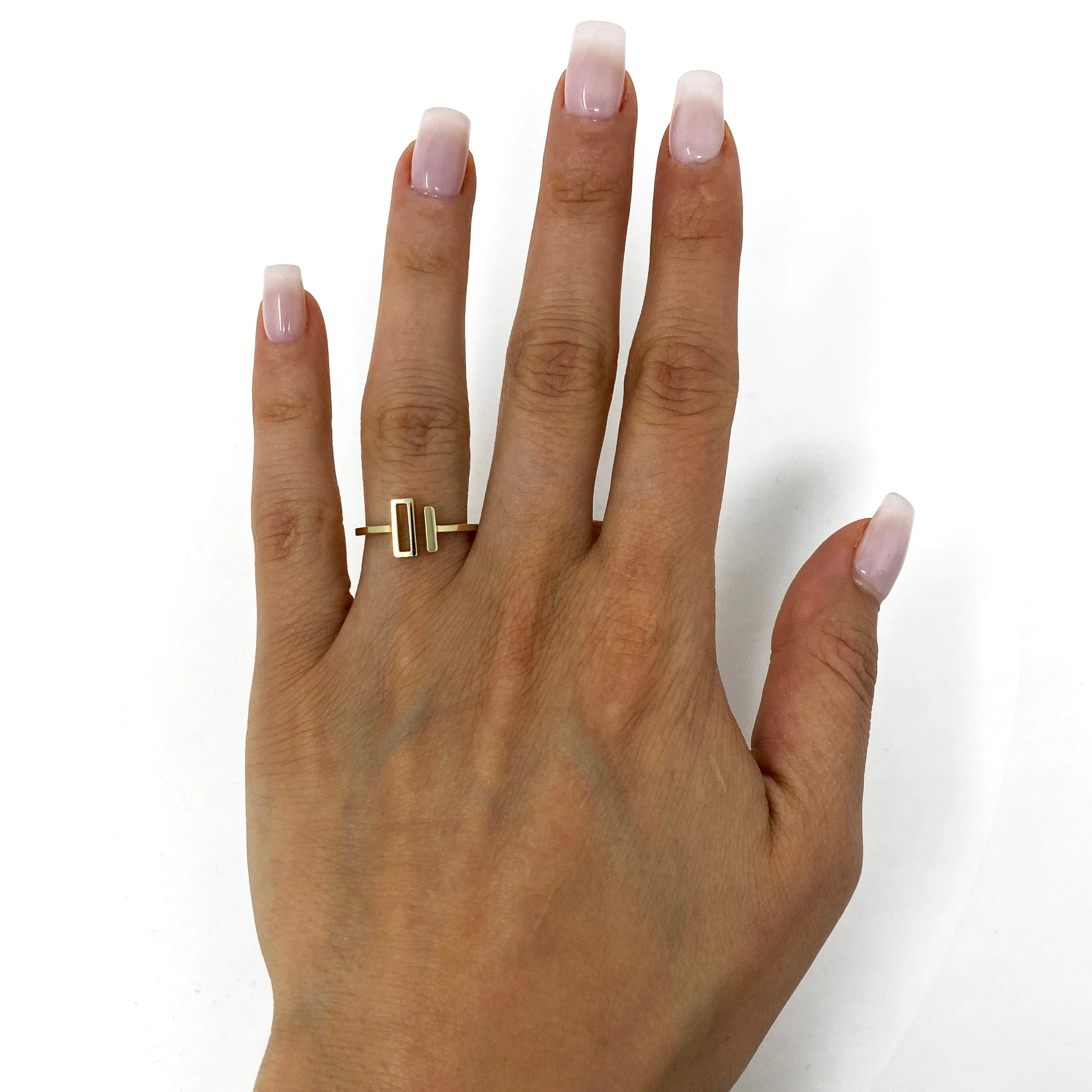 14k Yellow Gold Double Open Bar Ring 2.1 grams Size 6.5