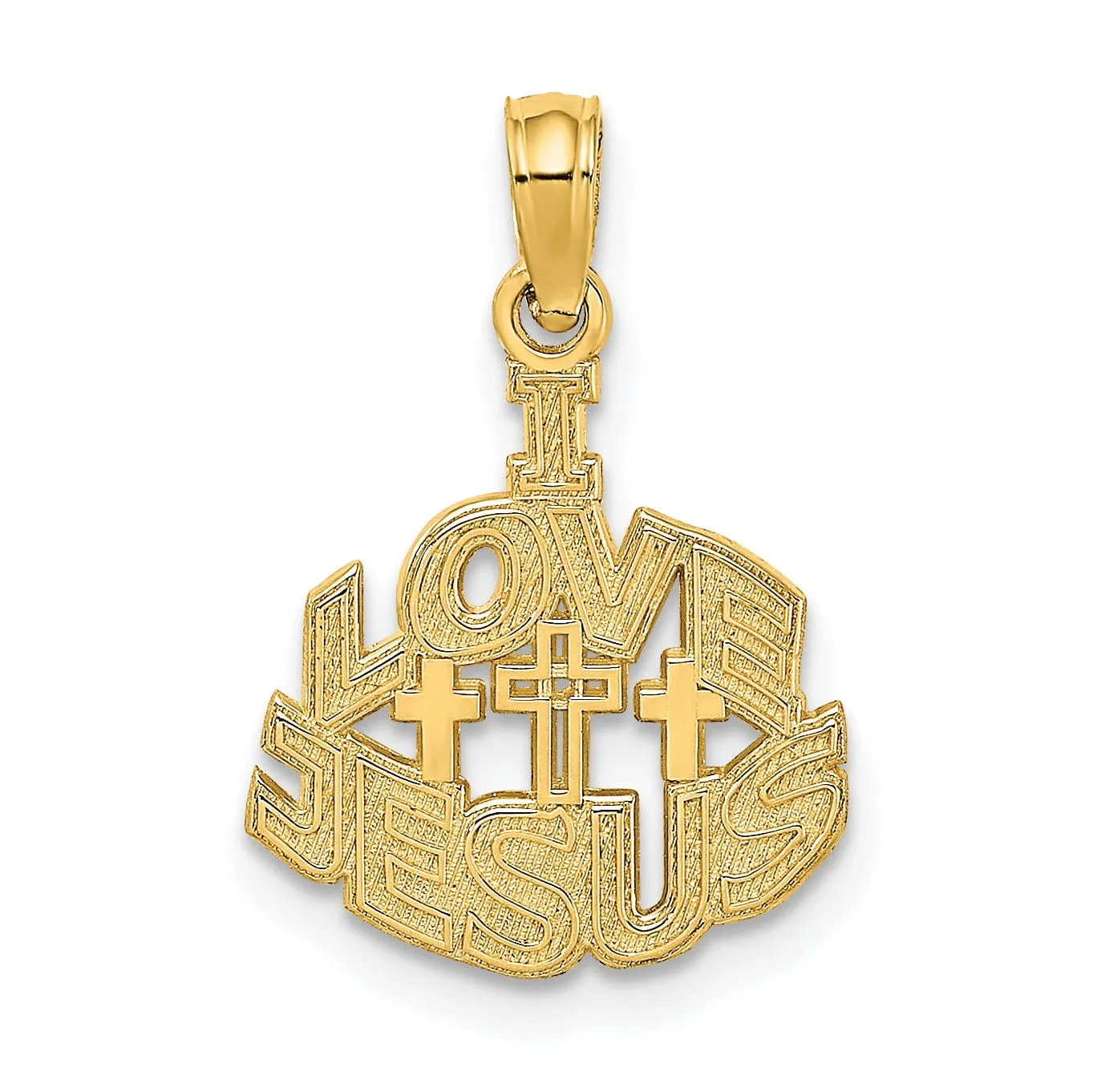 14K Yellow Gold Polished Finish I LOVE JESUS Script with Cross Pendant