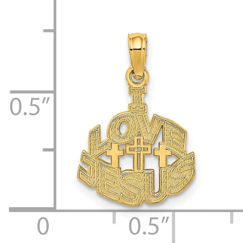 14K Yellow Gold Polished Finish I LOVE JESUS Script with Cross Pendant