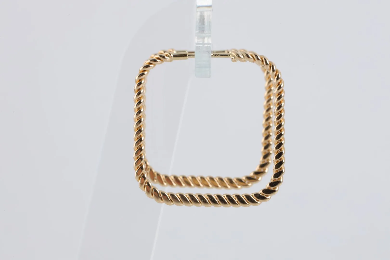 14k Yellow Gold Rope Design Square Hoop Earrings (4.92g.)