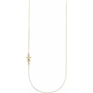 14K Yellow Infinity-Inspired Off-Center Sideways Cross 16" Necklace