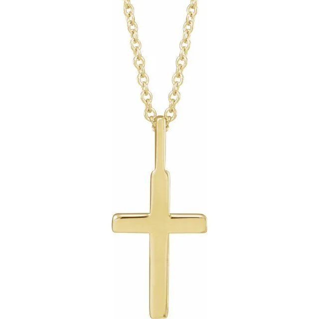 14K Yellow Knife-Edge Cross Necklace