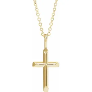 14K Yellow Knife-Edge Cross Necklace