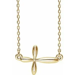 14K Yellow Sideways Cross 16-18" Necklace