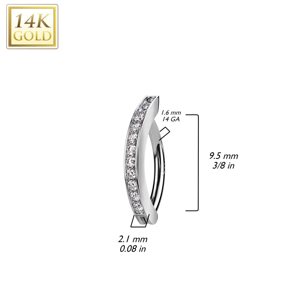 14KT White Gold White CZ Clicker Hoop Hinged Belly Ring