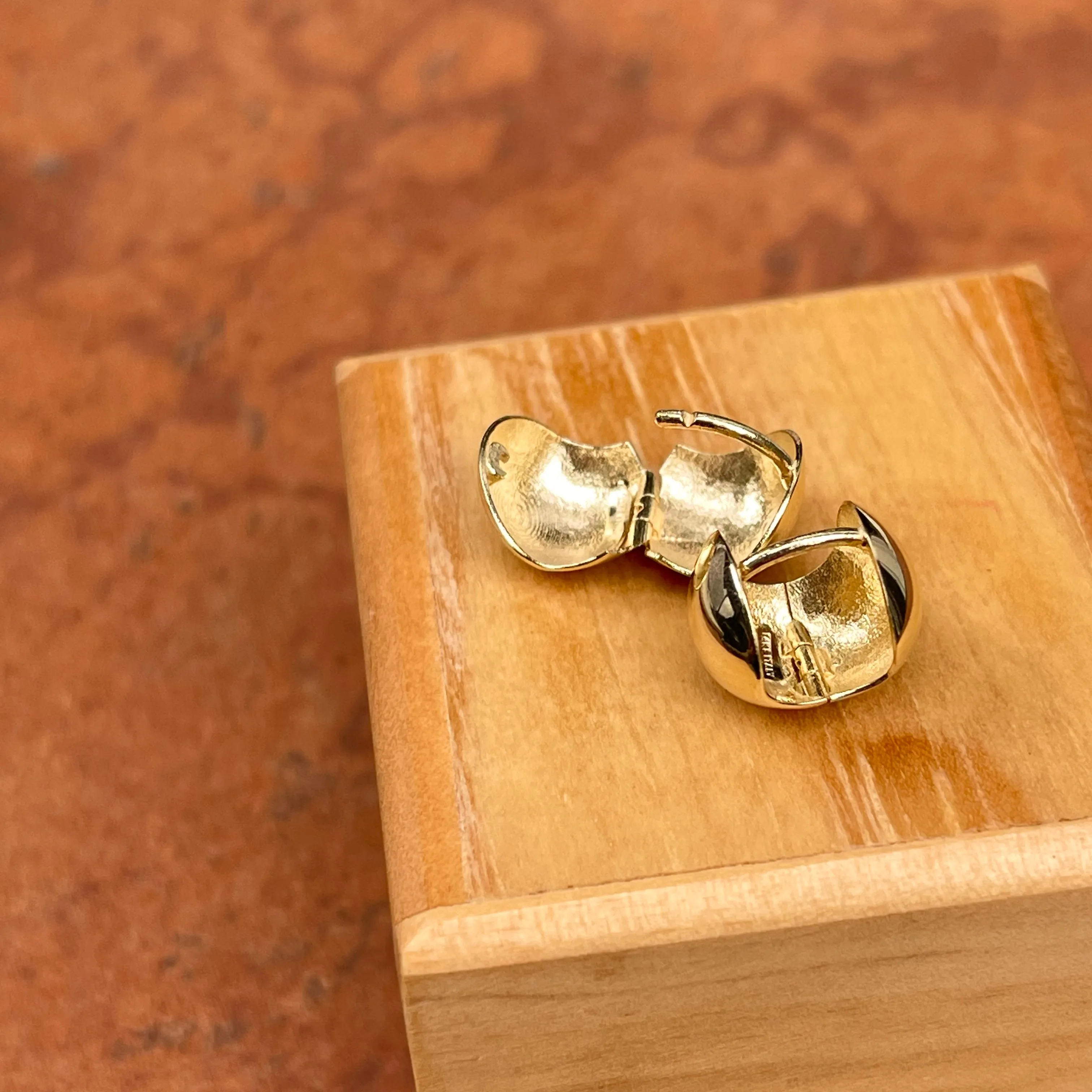 14KT Yellow Gold 10mm Wide Round Huggie Hoop Earrings