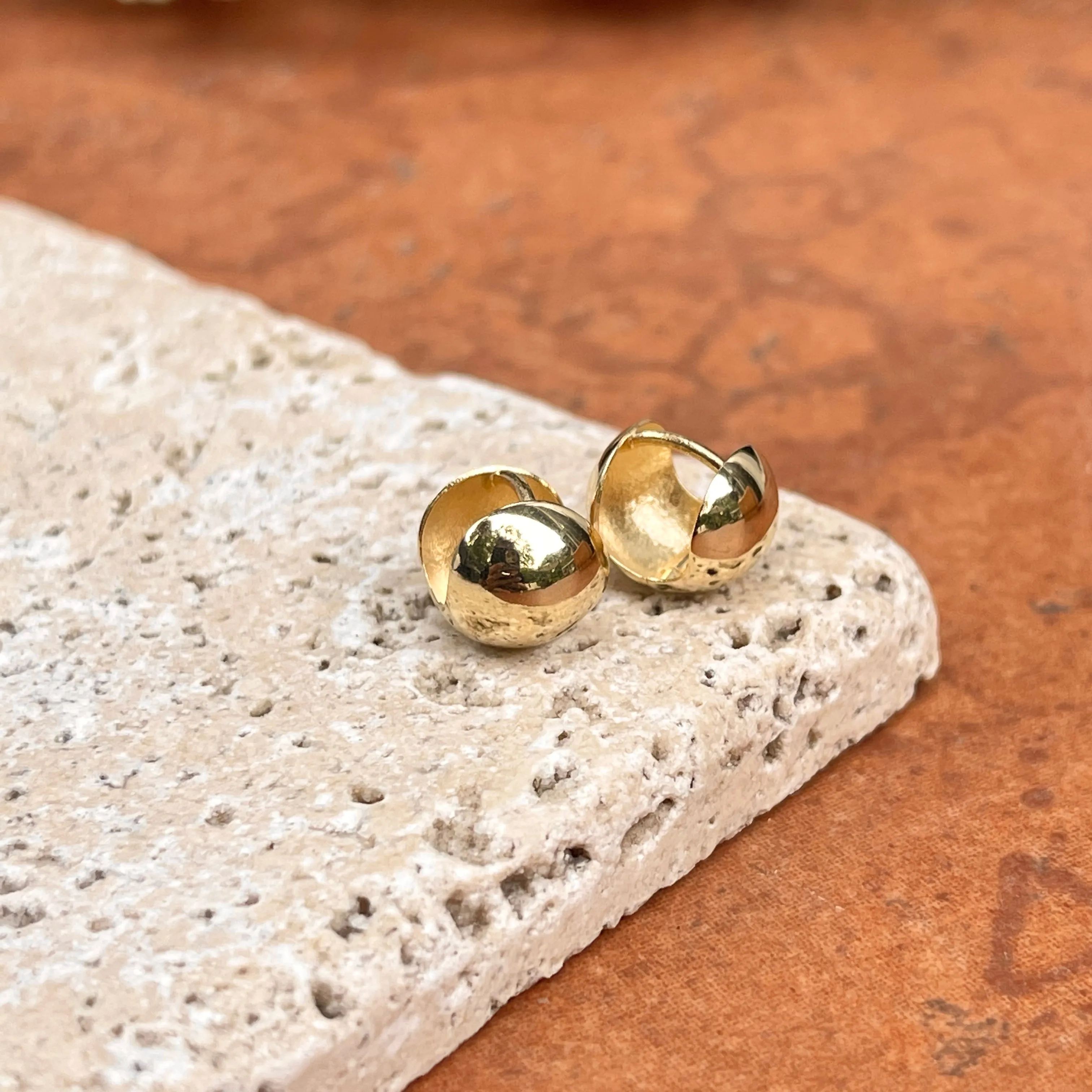 14KT Yellow Gold 10mm Wide Round Huggie Hoop Earrings