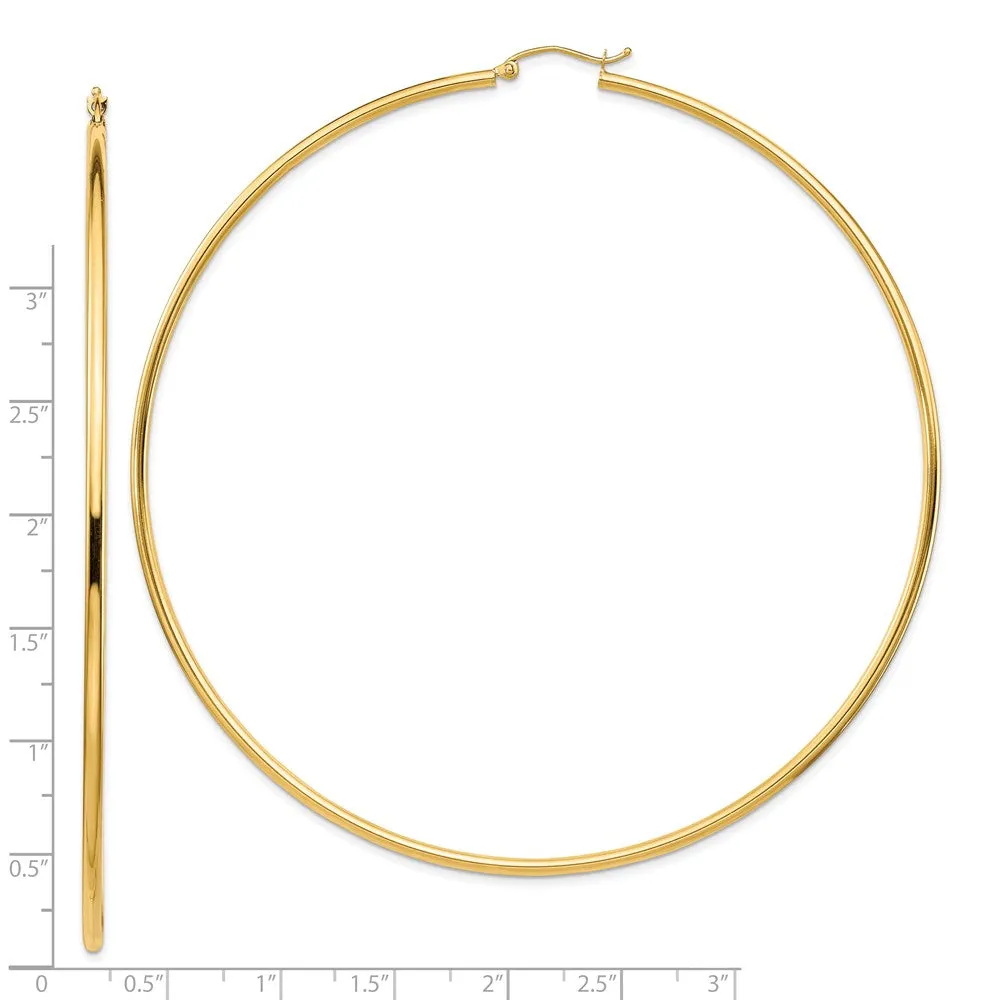 14KT Yellow Gold 90X2MM Hoop Earrings