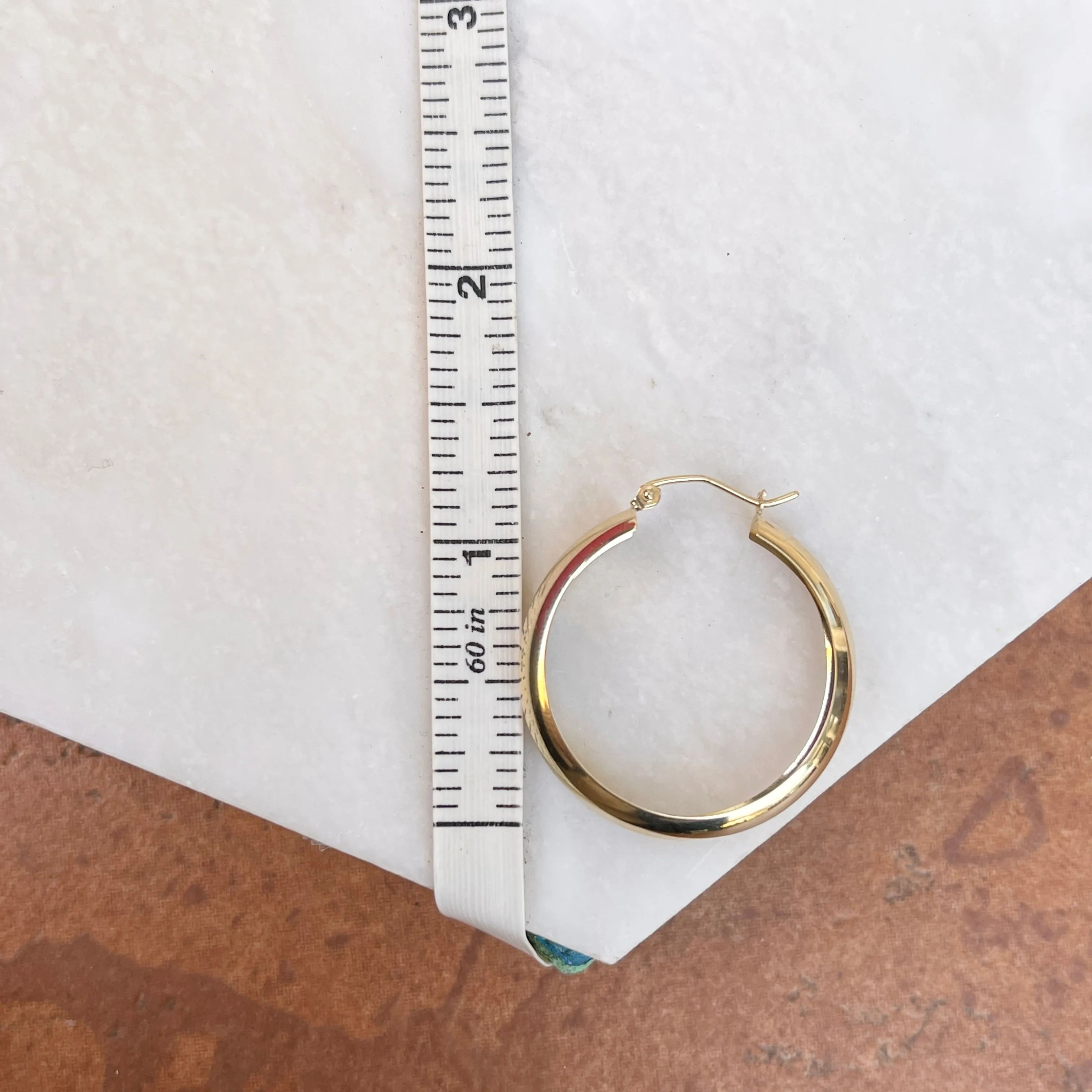 14KT Yellow Gold Shiny Rounded 6.75mm Wide Hoop Earrings 28mm