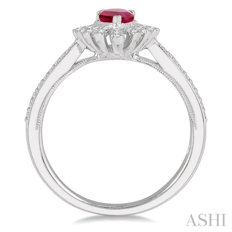 1/5 Ctw Lattice Pear Shape 6x4mm Ruby & Round Cut Diamond Precious Ring in 10K White Gold