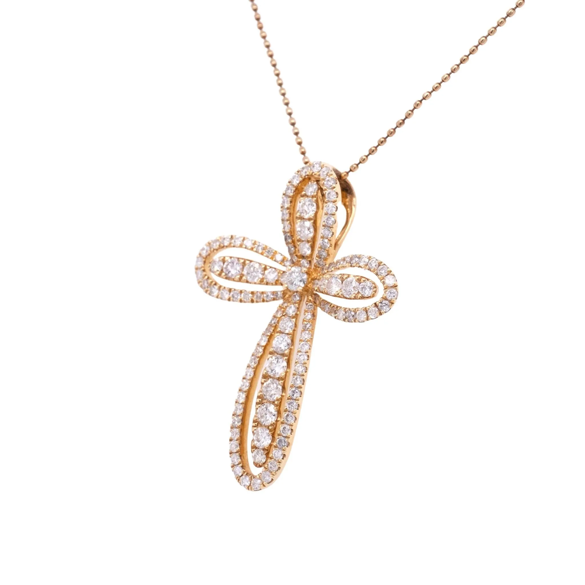 1.54 Carat Diamond Cross Pendant in 14k Yellow Gold