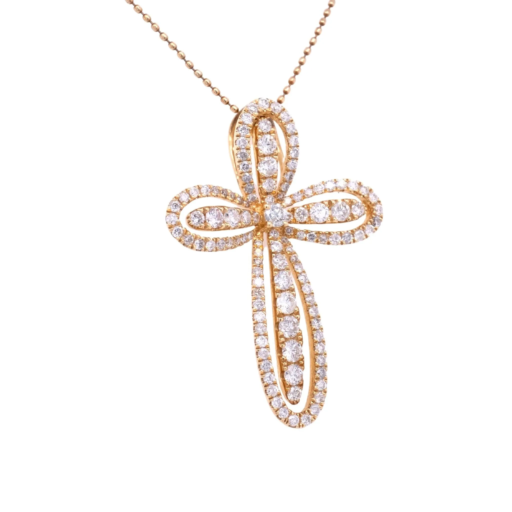1.54 Carat Diamond Cross Pendant in 14k Yellow Gold
