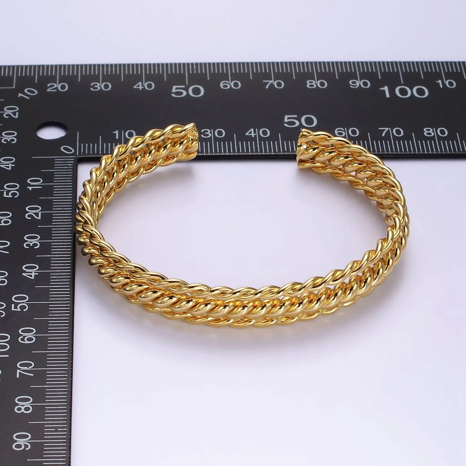 16K Gold Filled Triple Twisted Rope Cuff Bangle Bracelet in Gold & Silver | WA-1918 WA-1919