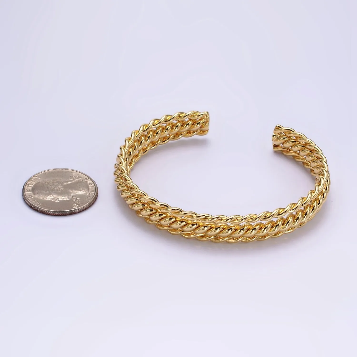 16K Gold Filled Triple Twisted Rope Cuff Bangle Bracelet in Gold & Silver | WA-1918 WA-1919
