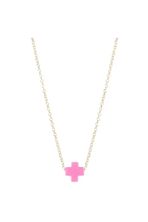 16" Necklace Gold - Signature Cross Bright Pink