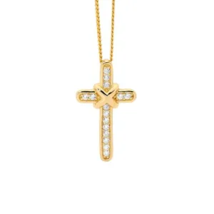 18ct Yellow Gold Plated Sterling Silver Cross Pendant with Cubic Zirconia P775G
