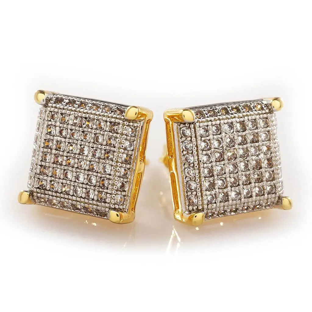 18K Gold Framed Square Stud Earrings