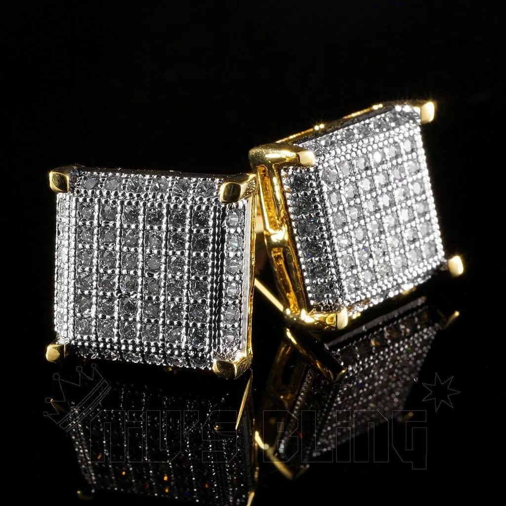 18K Gold Framed Square Stud Earrings