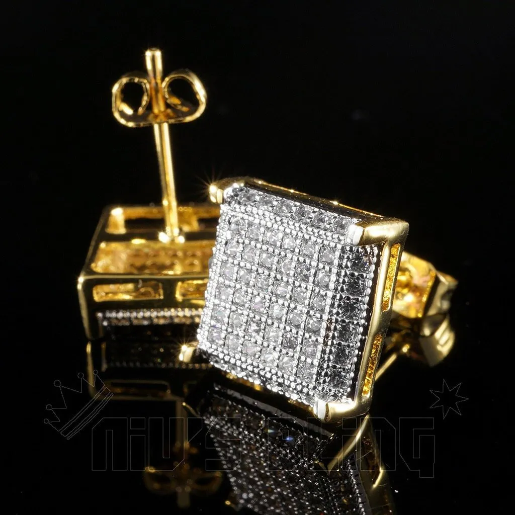18K Gold Framed Square Stud Earrings
