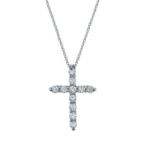 18K White Gold 2.63 ct Round Diamond Cross Pendant Necklace
