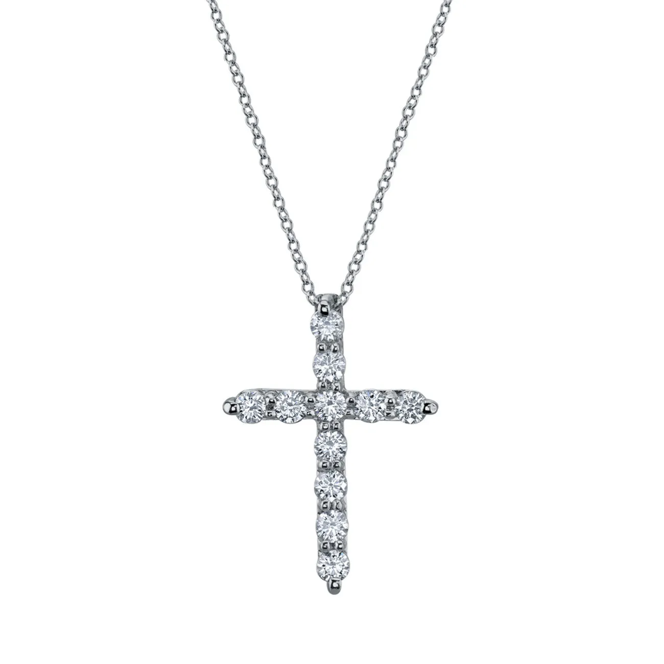 18K White Gold 2.63 ct Round Diamond Cross Pendant Necklace